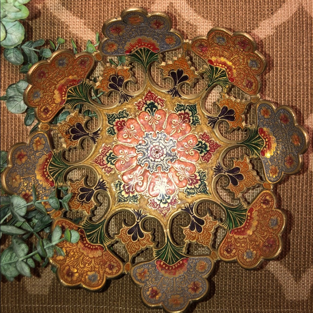Vintage colorful brass bowl